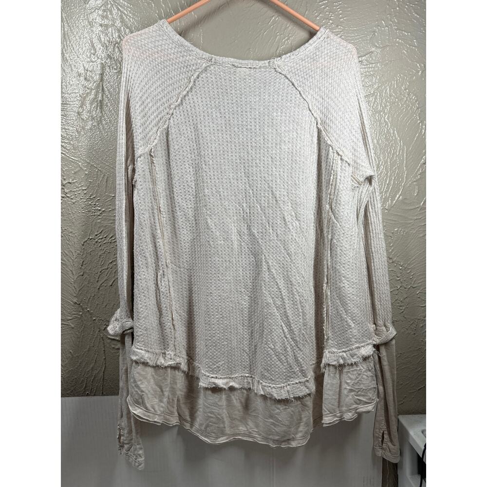 Free People We The Free Womens Tunic Long Sleeve Shirt‎ V Neck Waffle Cream XS - Picture 3 of 5